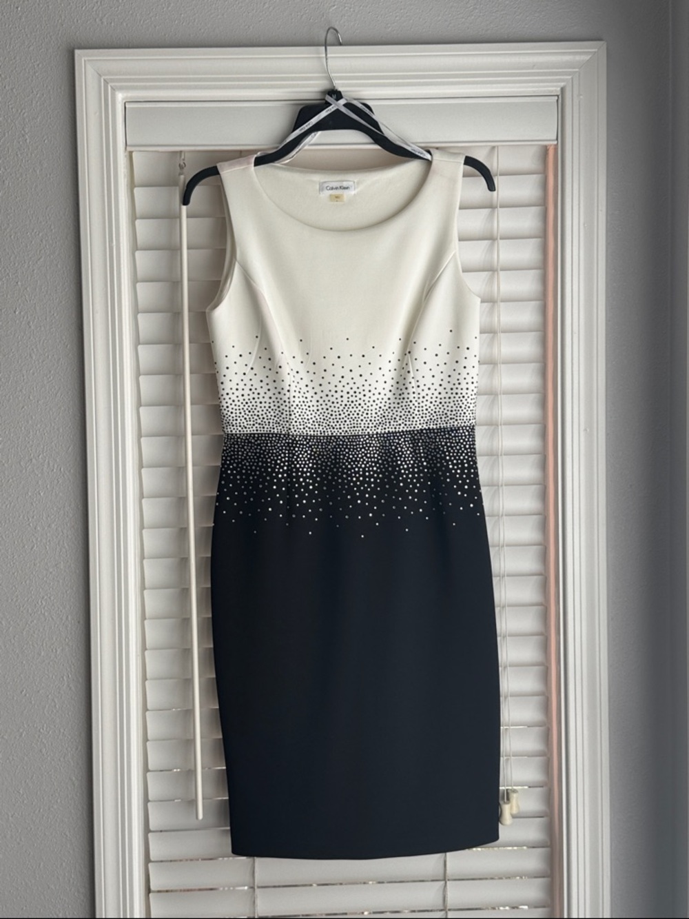 Calvin Klein Two-Tone Black and White Sleeveless Midi Sheath Dress